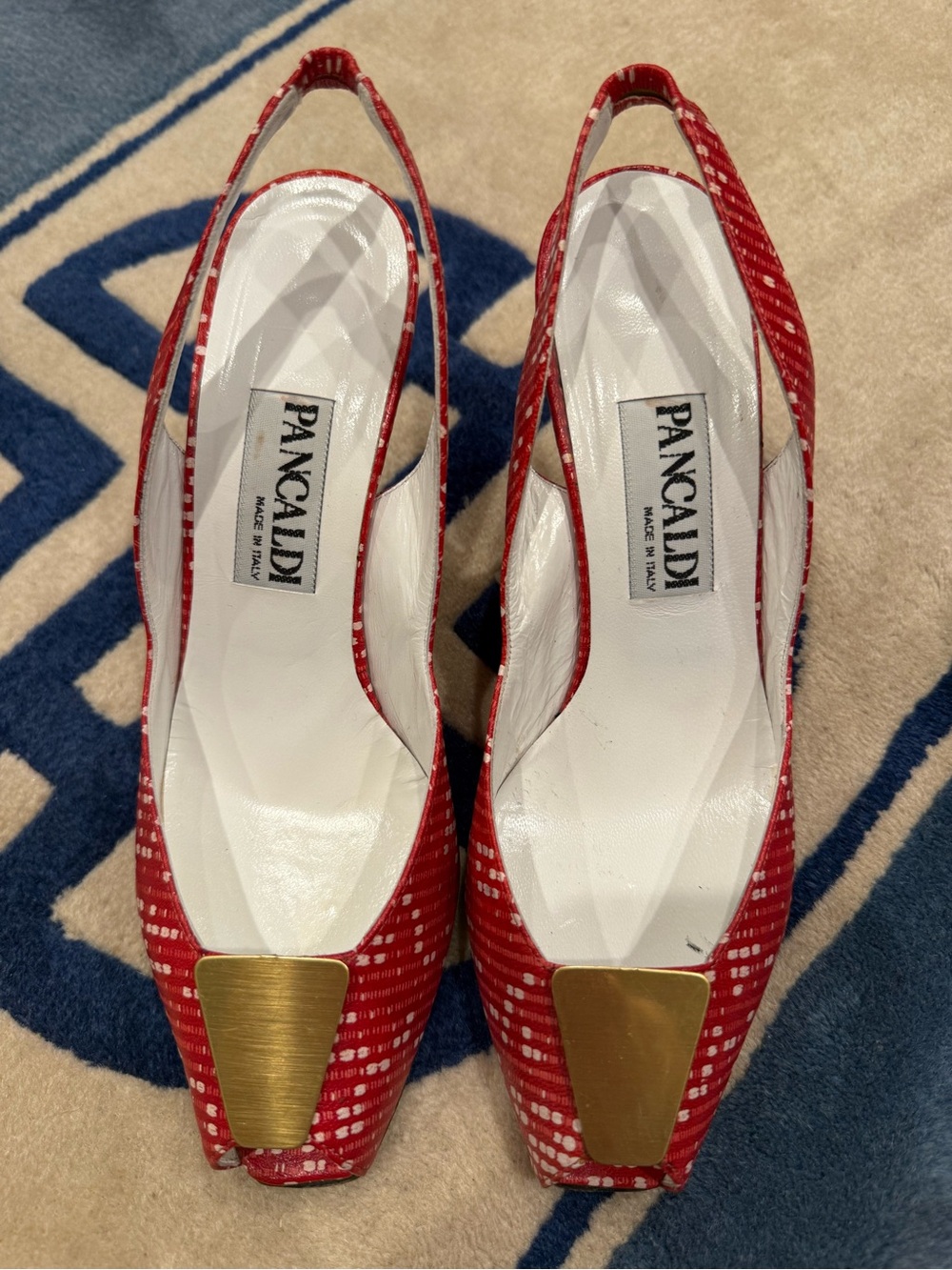 Pancaldi Red Patterned Slingback Heels with Gold Accent